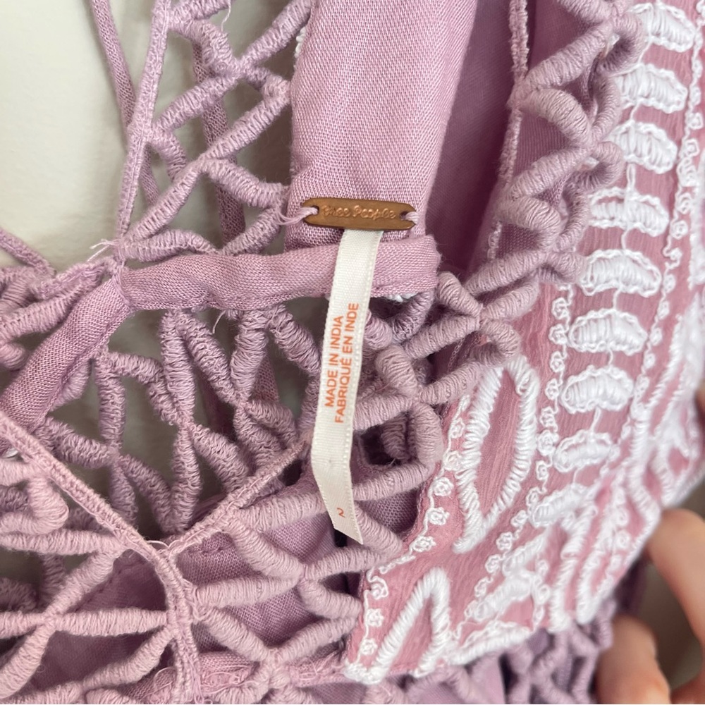 NWOT Free People $148 'Dusk Till Dawn' Embroidered Mini Dress Mauve Size 2 - Picture 4 of 12